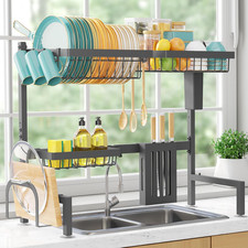 Over the Sink Dish Drying Rack - Adjustable 2 Tier Large Capacity Stainless Stee