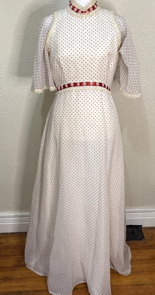 Vestido Vintage Años 60 Punto Rojo 'Rueda de Envío' Detalle Cintura Imperio Rojo/Blanco Talla 10 Foto 2 de 4