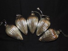 5 Glass Ribbed Acorn Kugel Style Mercury Glass Heavy Christmas Ornaments 5"