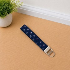 Floral Keychain Wristlet Navy Blue  Fabric Key Fob  Cute Key Holder Strap