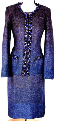 ST.JOHN Women's Purple Pink Blue Metallic Shimmer Ombre Jacket Dress Sz 4-6