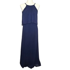 David s Bridal Flounced Crinkle Chiffon Dress Long Sleeveless Marine Blue Size 4