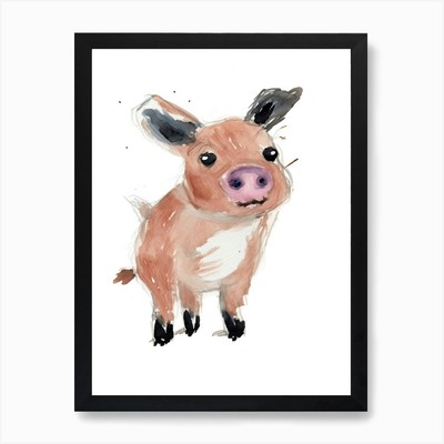 Ein Ferkel Aquarell Kinder zeichnen gerahmt Wandbild Poster Leinwanddruck Bild