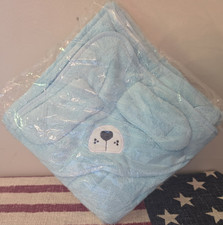 Blue Unisex Baby Hooded Towel Bath Wrap, Animal Face Patch, Hooded