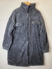 Womens Blue Grey Fuzzy Fleece Longline Cardigan Button Up XL Unworn Lounge Coat