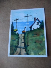 ACEO Original Landscape Mountain Forest Cottage House Miniature Art O 4