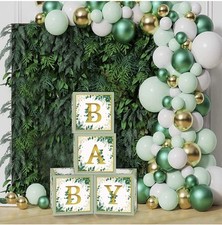 4 Pc Sage Green Baby Box with Letters for Baby Shower Gender Reveal, Party Decor