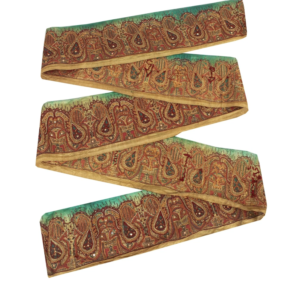 Espejo bordado con borde de sari/sari vintage de encaje marrón seda con borde de 1 yarda Foto 4 de 4