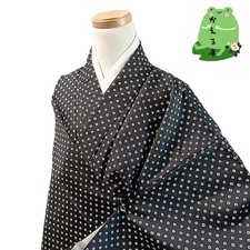 Kaerutei Kimono Synthetic Fiber Washable Black Dot Used Japan