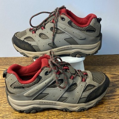Merrell Alverstone Waterproof Hiking Shoes Grey Red Kids Size 2.5M MK265705