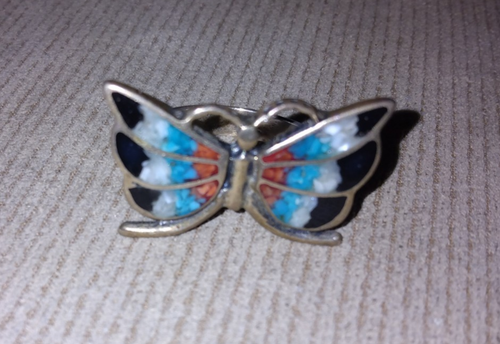 ANELLO FARFALLA VINTAGE ANNI 60 AMERICANO TURCHESE MOP CORALLO JET CHIP INTARSIATO TAGLIA 8,25 - Foto 4 di 10