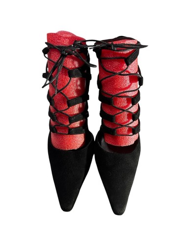 Stuart Weitzman Black Suede Leather~Excite Lace Up Pumps~Size US 6.5B - Picture 4 of 9