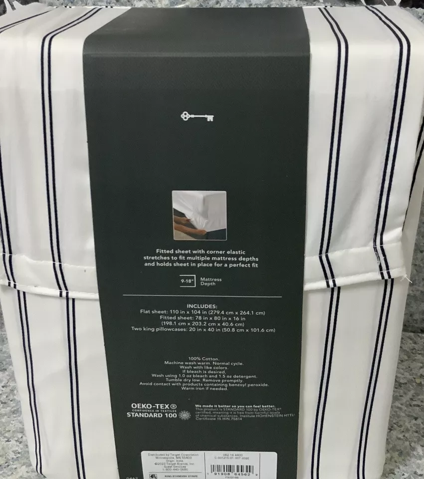 🎁 Threshold 400 Thread Count Performance Printed Sheet Set Blue Stripe🆕King - Image 2 of 4