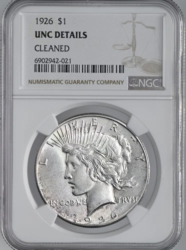 1926-P  $1  PEACE SILVER DOLLAR   NGC UNC DETAILS "CLEANED" #6902942-021