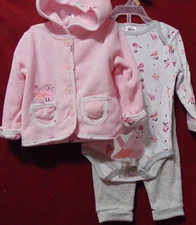 Girls Infant Size 6/9 Pink & Gray BIRD 3 Pc. Hoodie, Top and Pants by CJP NEW!