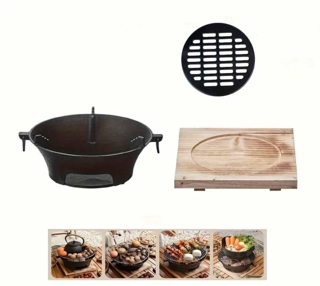 9.4" Round Cast Iron Charcoal Stove - Tea Brewing, BBQs & Camping. Prepping