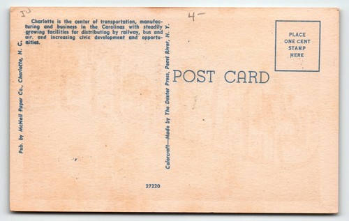 Greetings From Charlotte North Carolina Large Big Letter Linen Postcard Dexter - Picture 2 of 2