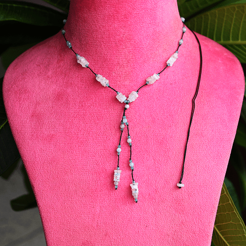 Handmade Natural Rainbow Moonstone Micro Macrame Beaded Reiki Gemstone Necklace - Picture 2 of 14