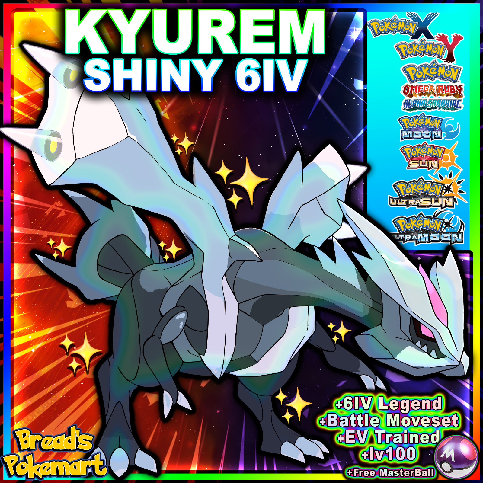 ✨ SHINY 6IV RESHIRAM ✨ Pokemon XY ORAS + Ultra Sun & Moon 3DS