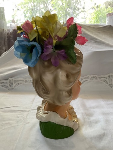 Vintage Parma AAI KOPF VASE A- 44 ? & Kunstperlen ORIGINAL BLUMEN GRÜN KLEID EXC. - Bild 5 von 12