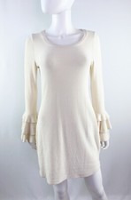 Chaser Ivory Knit Ruffle Sleeve Sweater Dress Casual Womens S NEW