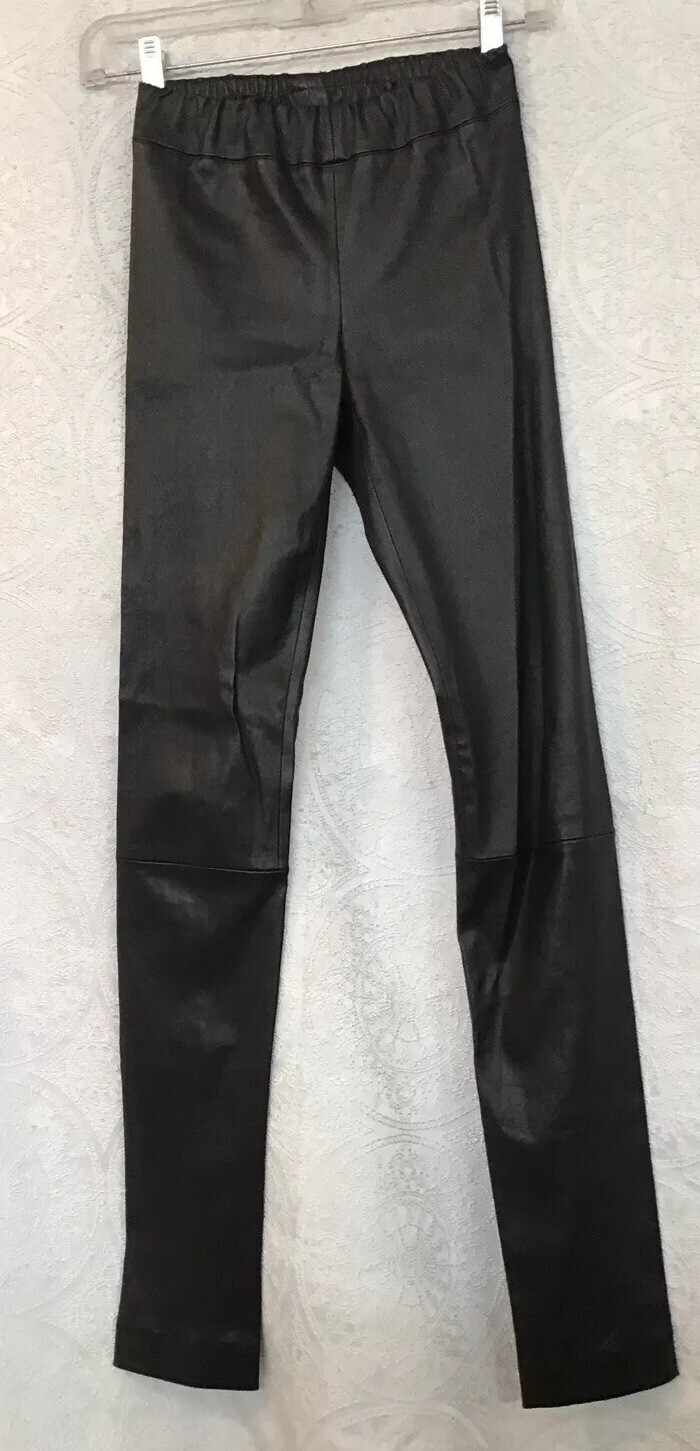 FILA Leggings in pelle The Row super skinny pelle di agnello nera elasticizzata taglia 0 origine 1900