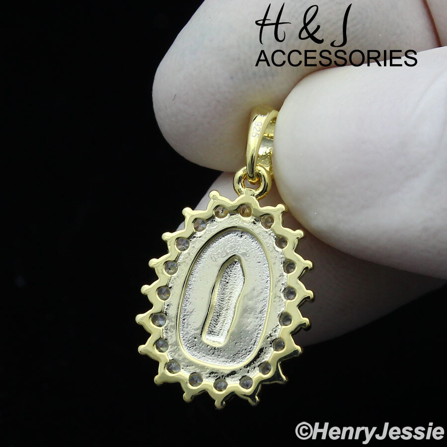MEN WOMEN 925 STERLING SILVER CZ SMALL GOLD PLATED VIRGIN MARY PENDANT ...