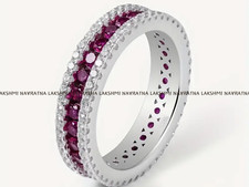 Round Cut Pink Sapphire Women's Wedding Band 3 Row Full Eternity Band s925