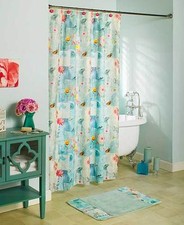 Floral Serenade Shower Curtain Spring Butterflies Botanical Bird Garden Bath Set