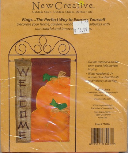 Fall Welcome Pumpkins Burlap & Raffia Large 28" x 44" House Flag New Creative - Picture 3 of 3