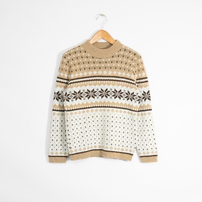 Vintage Fair Isle Snowflake Acrylic Sweater Womens Medium - Winter Retro Beige