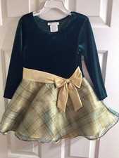 NWT Girls Bonnie Jean Gold Teal Plaid Party Christmas Tulle Skirted Dress 4T NEW