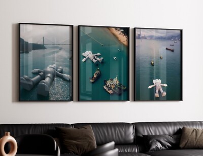 Set of 3 Giant Kaws Floating Art pieces canvas wall home decor Portrait Gallery