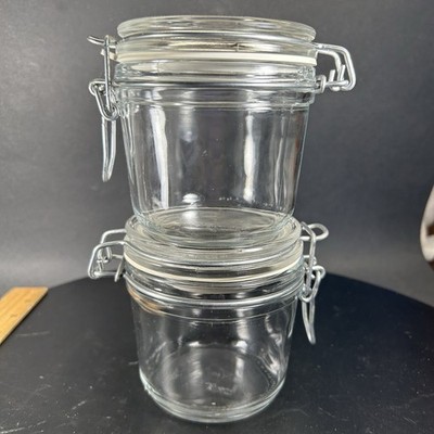 2 Vintage Fido Bormioli Rocco Containers Jars 6.75oz  w/ Hinged Gasket Lid Italy