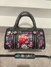 Zadig Voltaire Rock Wing Black Leather Graffiti Bag with Strap 26x16x13cm