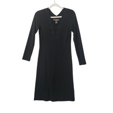 Banana Republic Womens Black Lace Up V-Neck Long Sleeve Knit Sheath Dress Size S