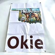 Oklahoma Okie Route 66 Cowboy Vinyl Banner 36x24 Western State Decor
