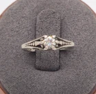 Vtg Art Deco Filigree Sterling Silver CZ Engagement Wedding Ring Size 5
