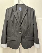 Gap Women's Black Lined Wool Blend Blazer One-Button Pockets Long Sleeve 8