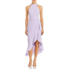 Aqua Lilac Crepe Scoop Neck Ruffle Midi Dress Size 6 New with Tags