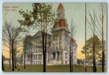 c1910 Flint Michigan MI Vintage Postcard Union School Exterior Building Posted