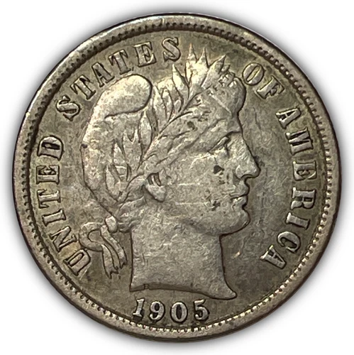 1905-S Barber Dime Silver Choice Very Fine VF+ Coin, Small Nick #27291