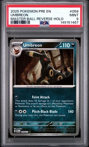 New Listing2025 POKEMON PRE EN-PRISMATIC EVOLUTIONS MASTER BALL REVERSE HOLO UMBREON PSA 9