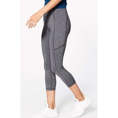 Lululemon Speed Up Crop 21''  High Rise Pockets Leggings Heathered Black Size 2