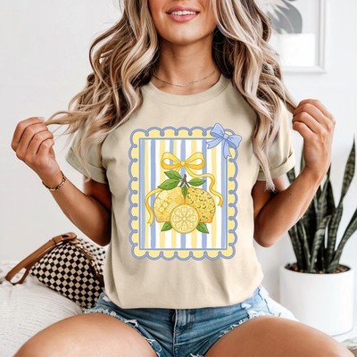 Zitrone Sommer Coquette Schleife Damen T-Shirt Zitrone Obst Sommer Mode Geschenk für Sie