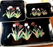 Attractive 3 Pc Tray Serving Set ~ Floral Design ~ 3 Sizes ~ S/M/L ~ Lightweight