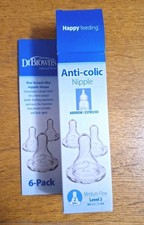 Dr. Browns Narrow Level 2 Medium Flow 6 Count Anti-colic Nipples 3 Months New