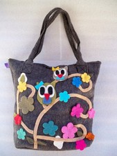 BORSA SHOPPER A SPALLA LANA COTTA GUFO GUFETTI ETNICO NEPAL