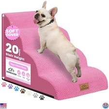 4-Step Dog Ramp  3-Step Cat Stair - 16" to 20" H, Pet-Friendly Pink, Nonslip