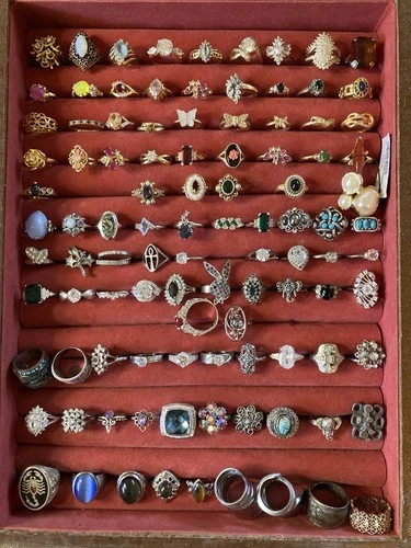 New ListingVintage costume jewelry 101 rings resale lot  Signed Unsigned Avon Coventry Chic